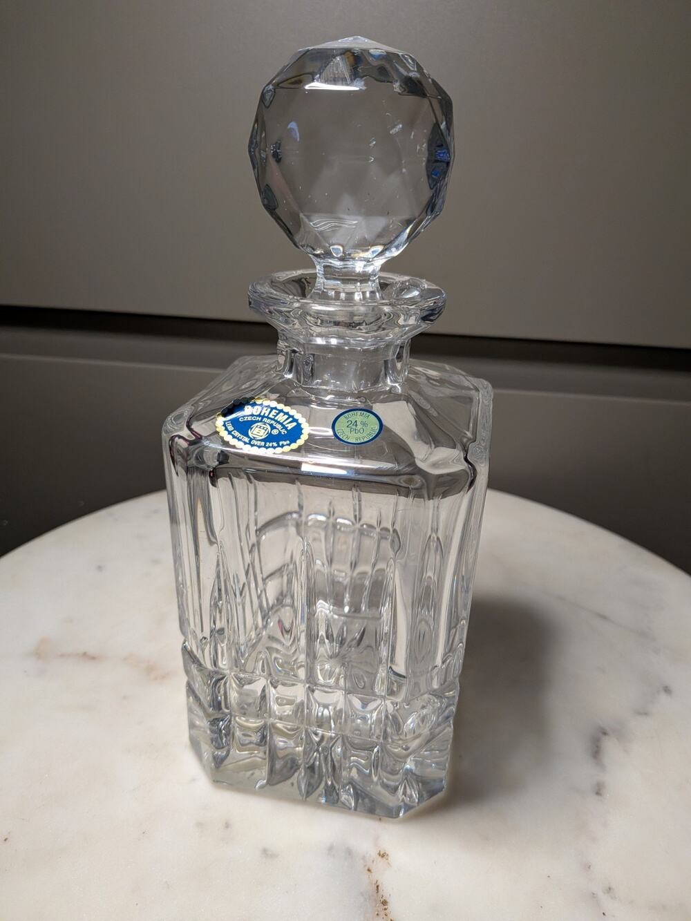 Bohemia Crystal Square Decanter 24% PbO Czech Republic